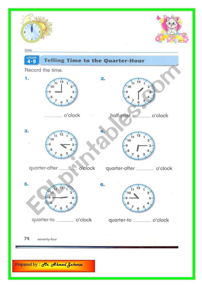 telling time worksheet