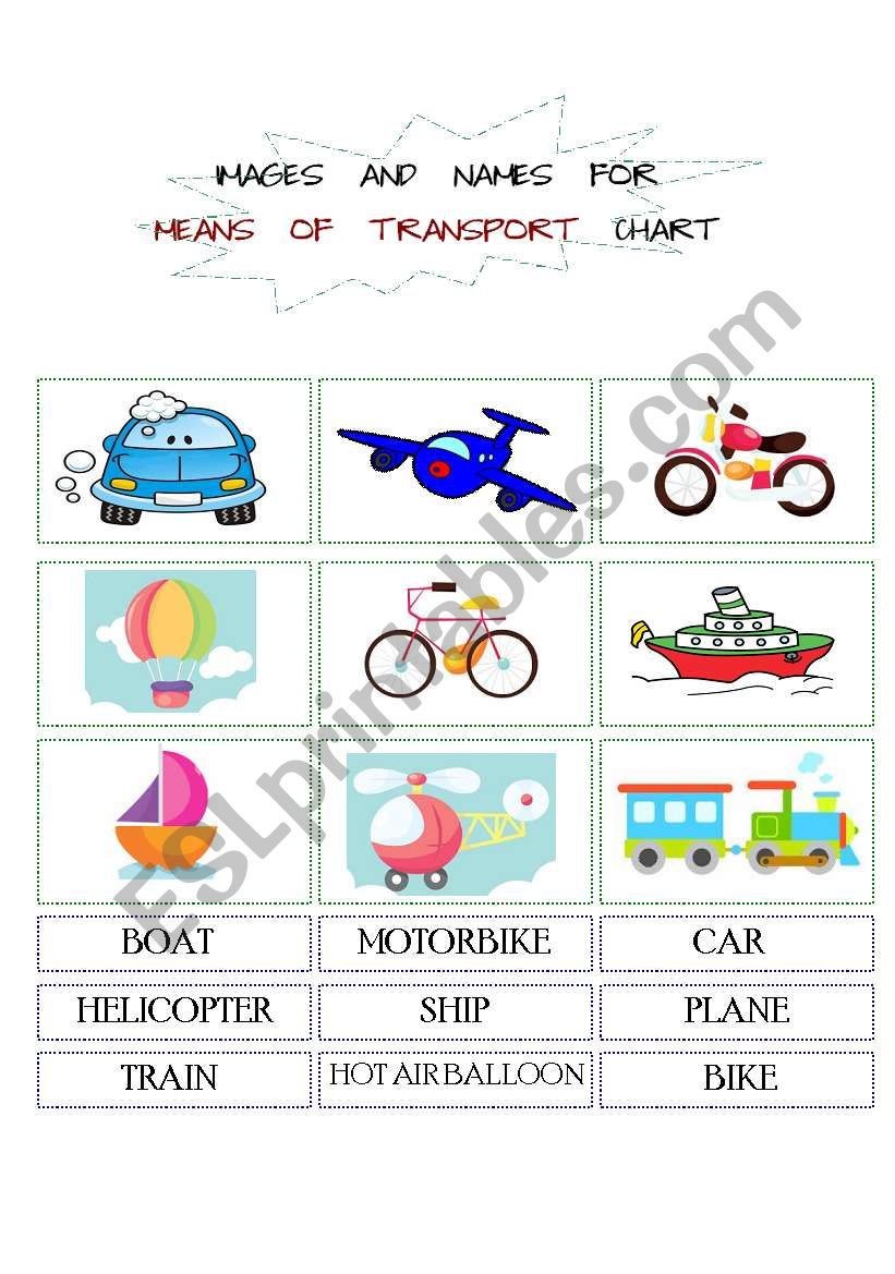 Means of Transport Vehicles worksheet