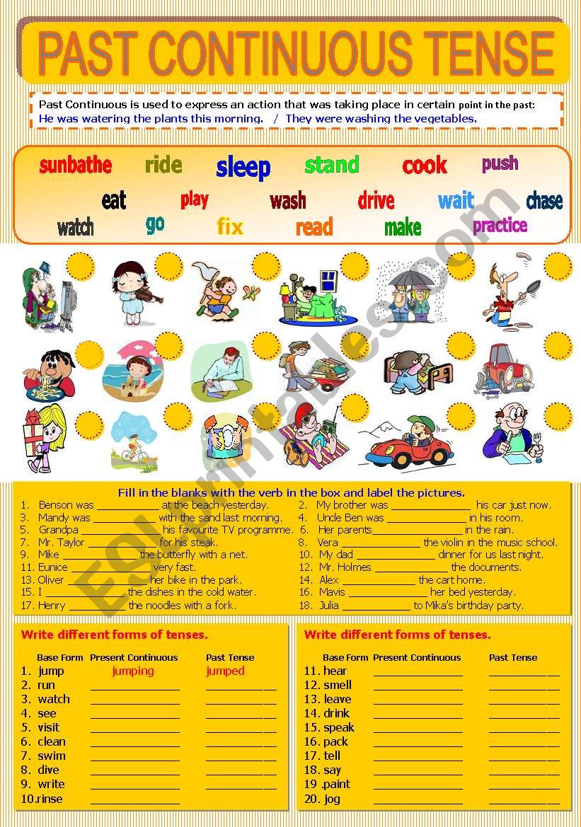 PAST CONTINUOUS TENSE - (B/W & Keys)