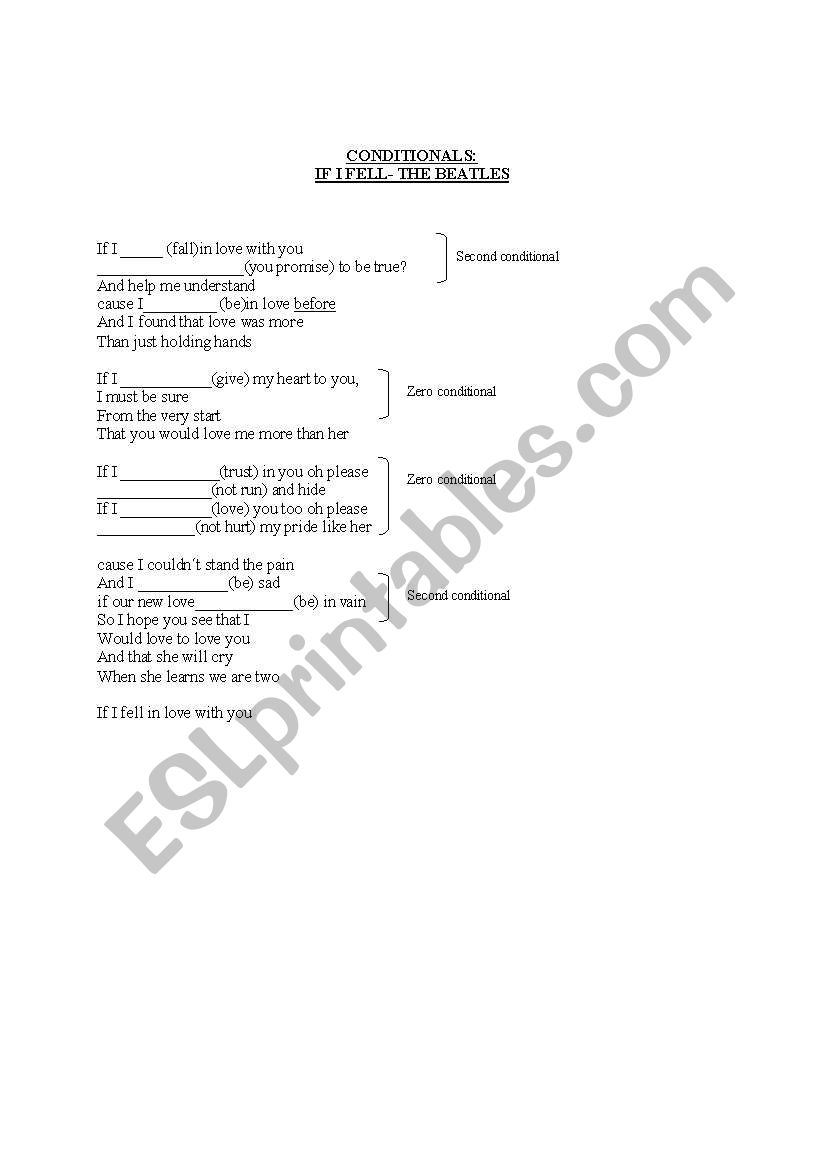 Song: second conditional worksheet