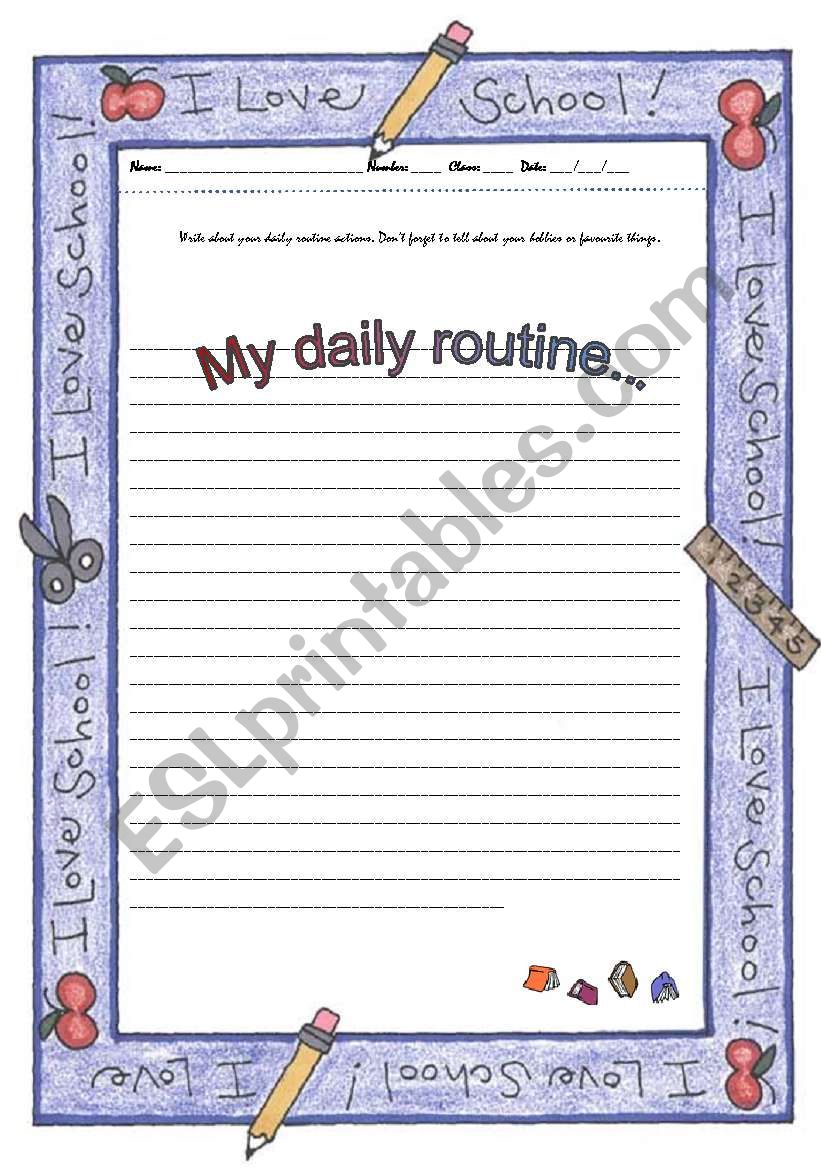 Writing about daily routine worksheet