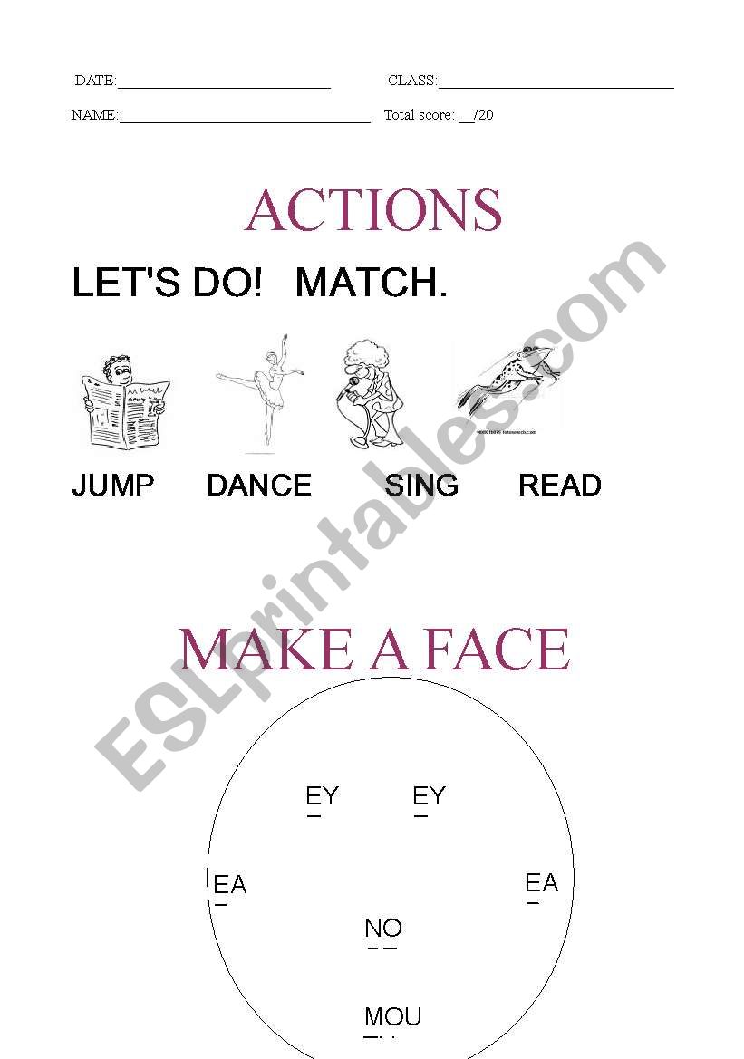 actions and make face worksheet