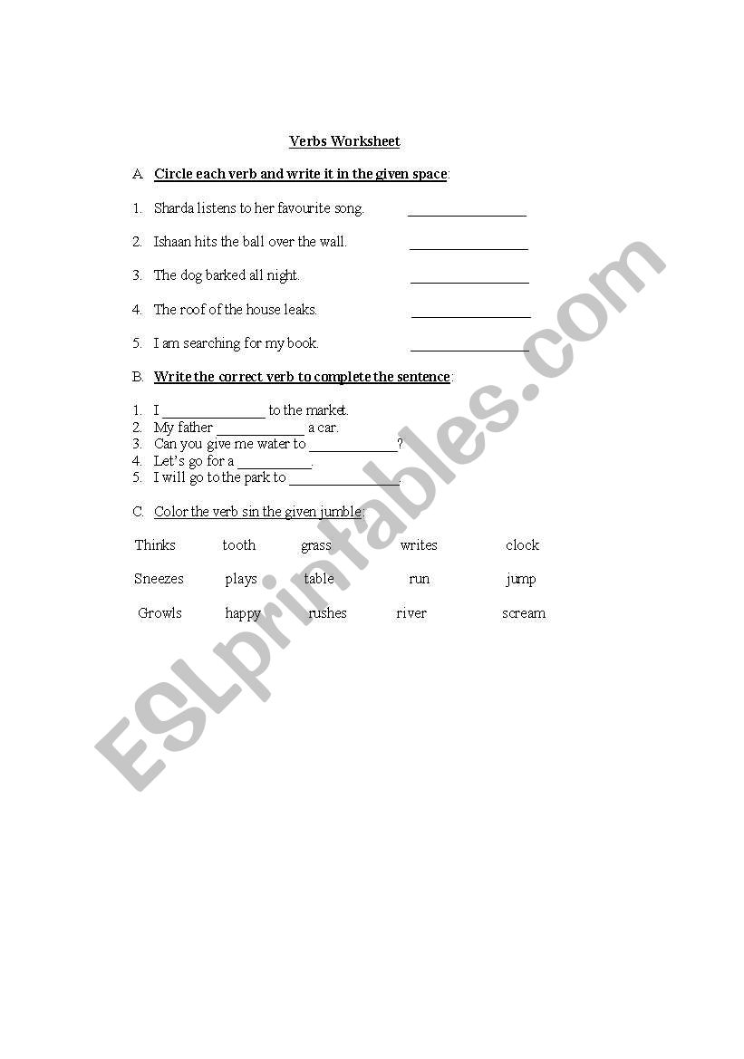 Verb worksheet worksheet