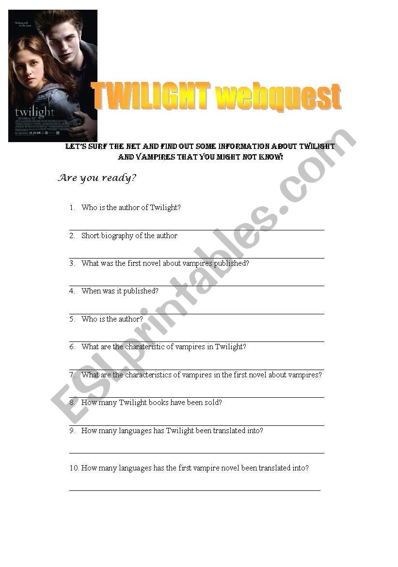 Twilight Webquest worksheet