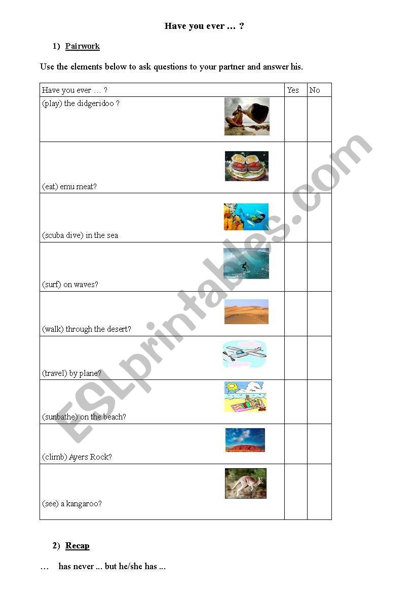 Pairwork worksheet