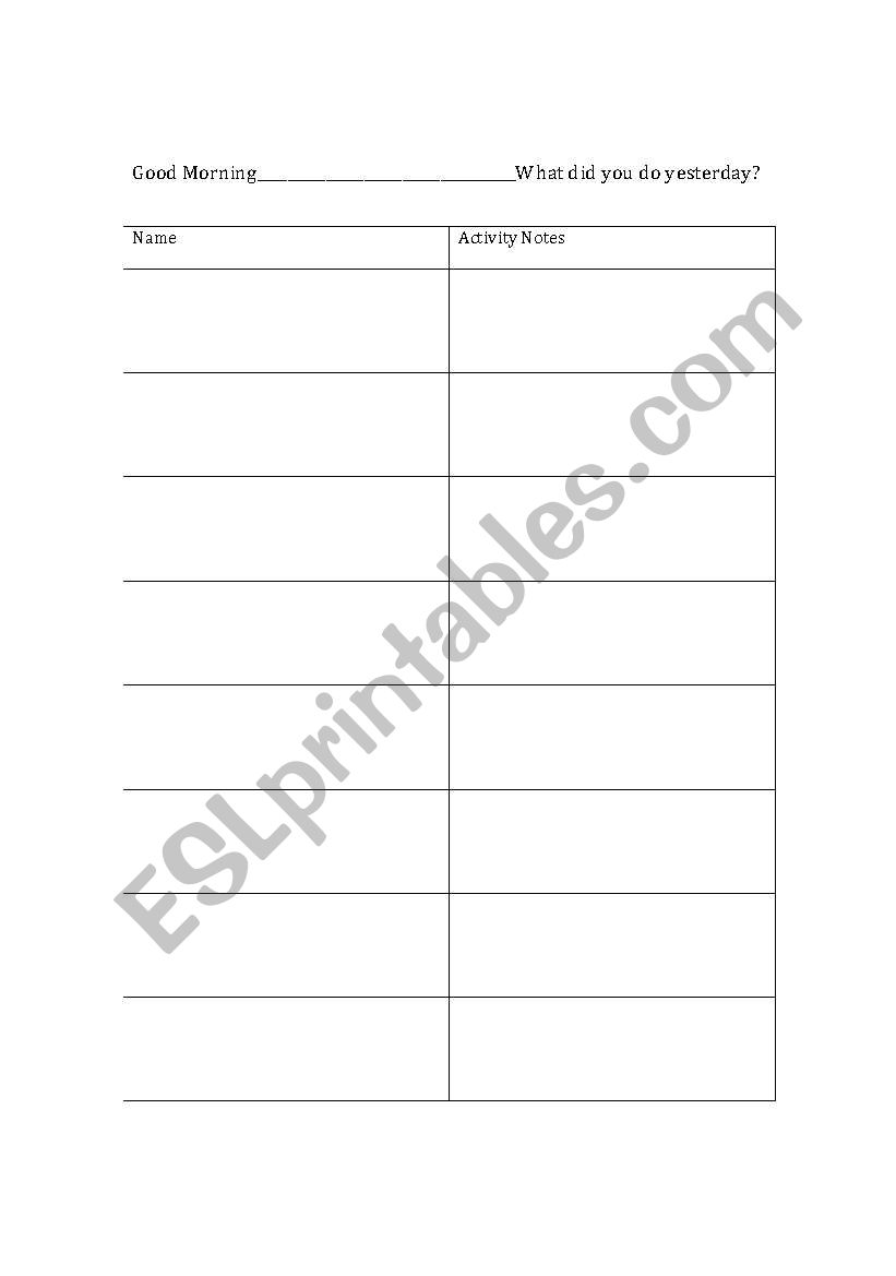 Simple past tense speaking and writing activity Adult ESL