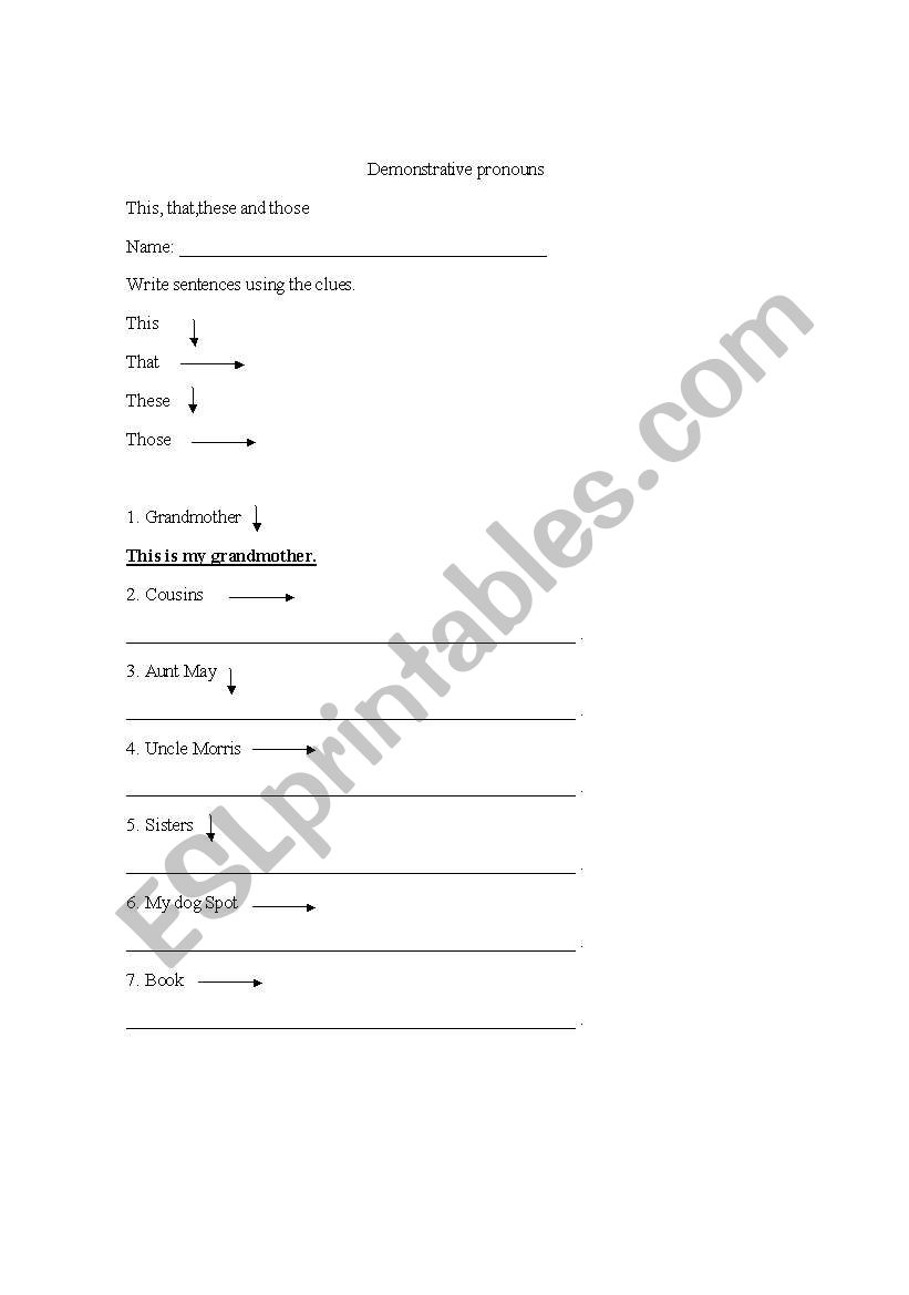 demonstrative pronouns worksheet