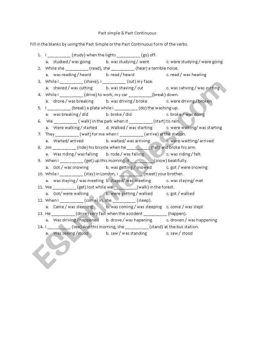 Past simple & past Continuous worksheet