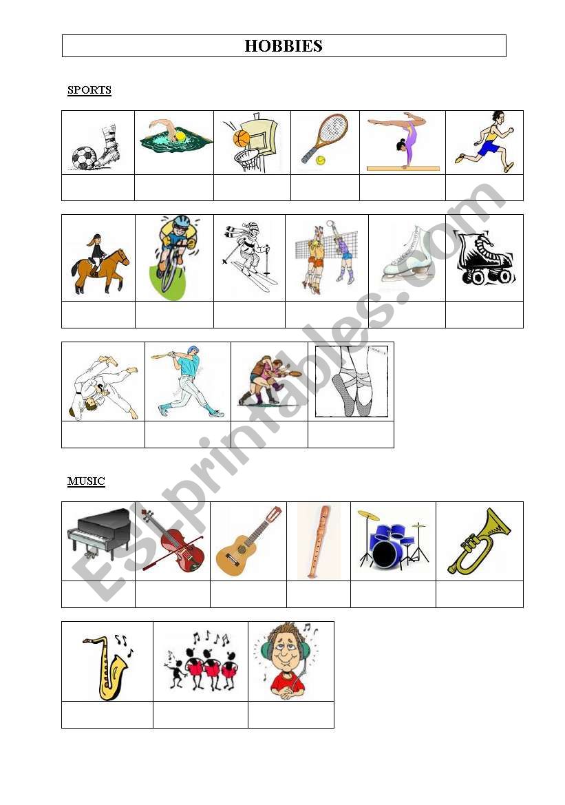 hobbies worksheet