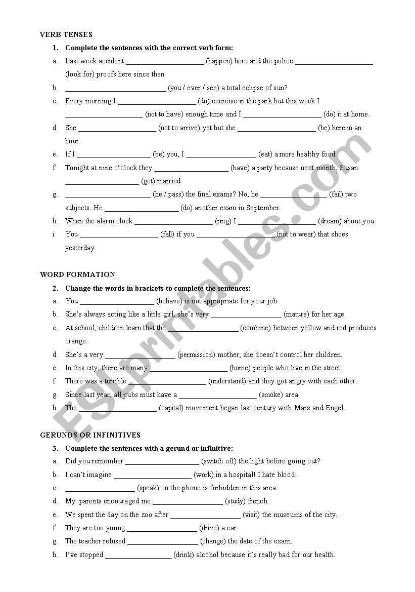 REVIEW OF BACHILLERATO worksheet
