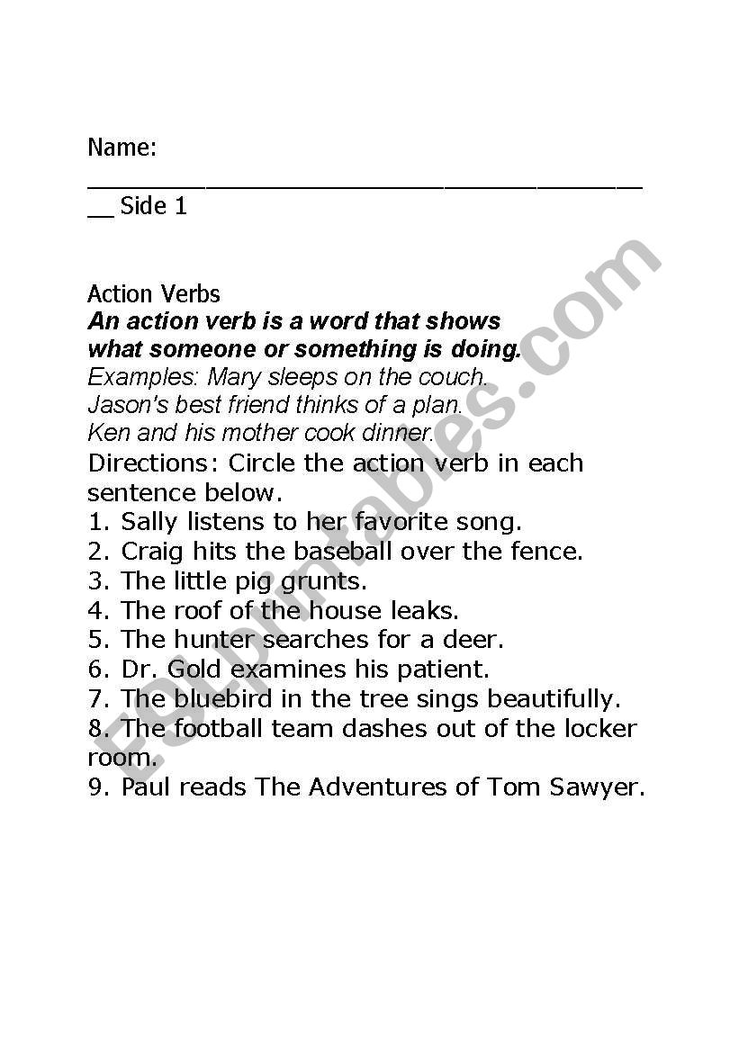 action verbs worksheet