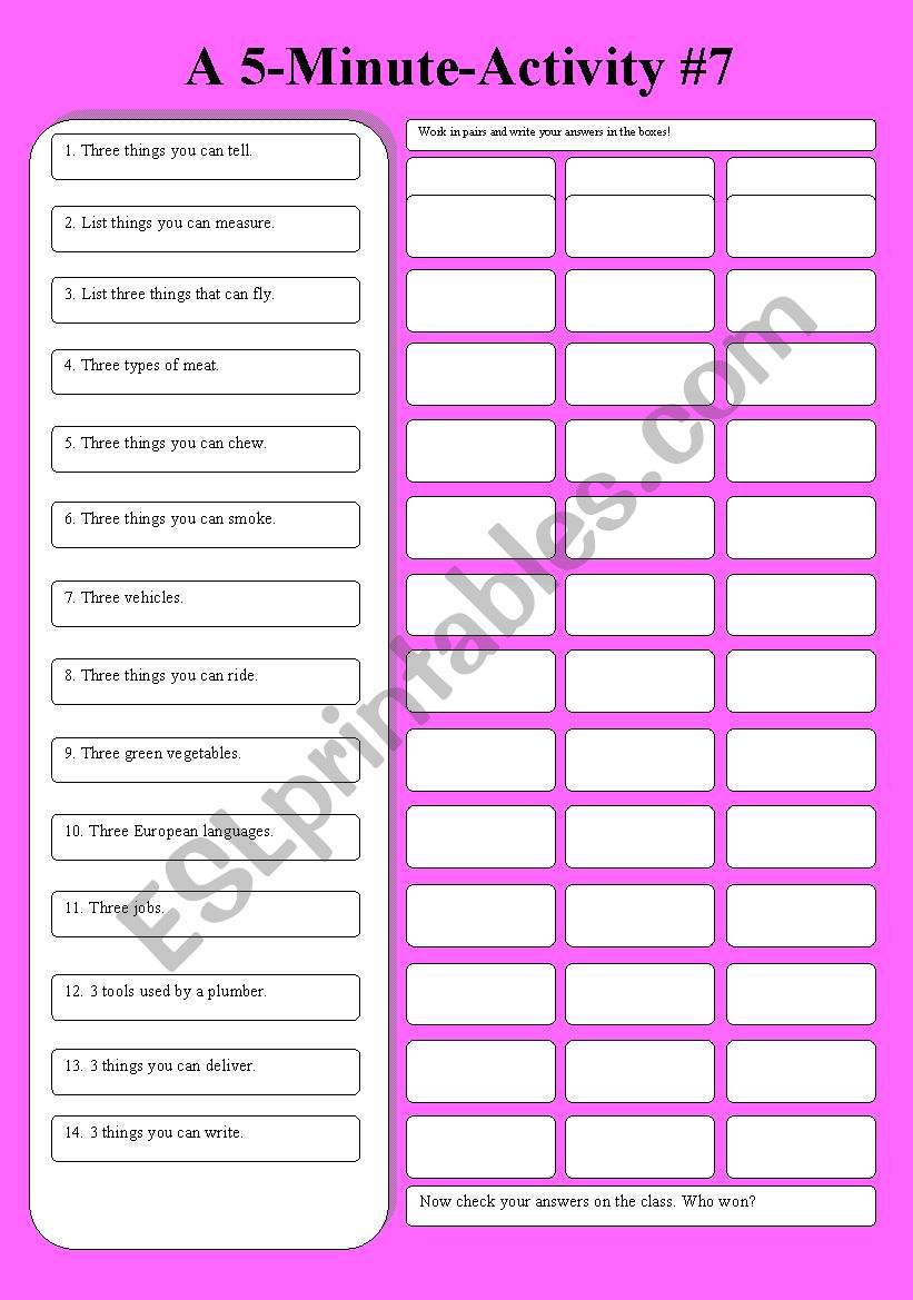 A 5-Minute-Activity #7 worksheet