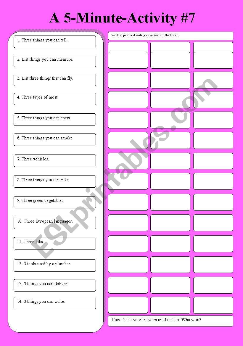 A 5-Minute-Activity #7 worksheet