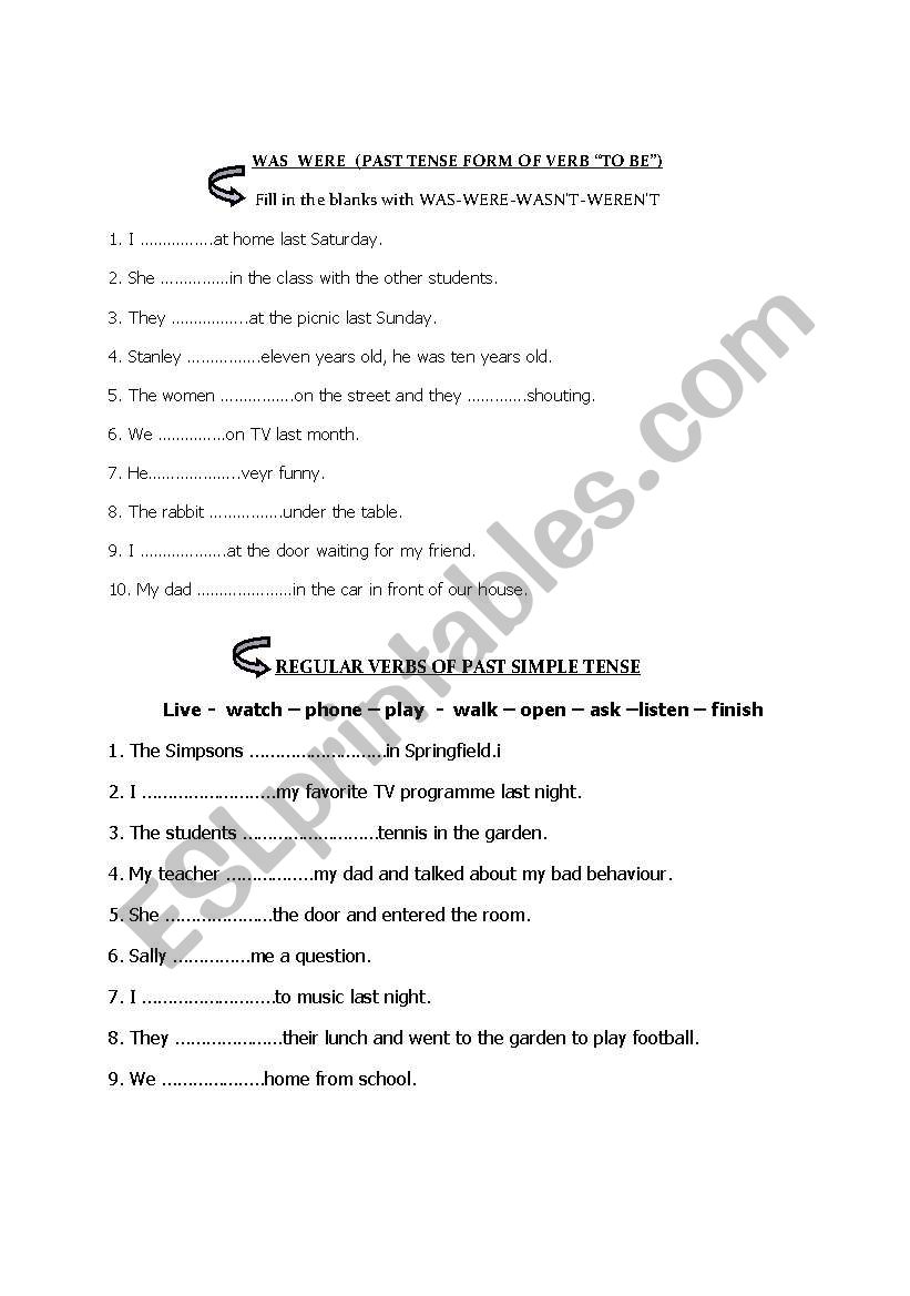 past tense - two pages worksheet