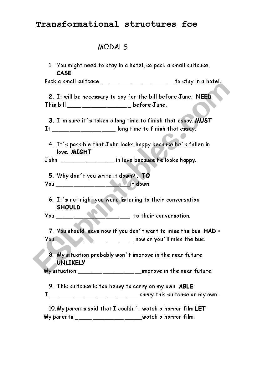 TRANSFORMATIONAL SENTENCES MODALS