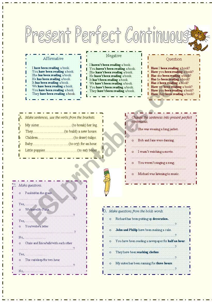 Present perfect continuous worksheet