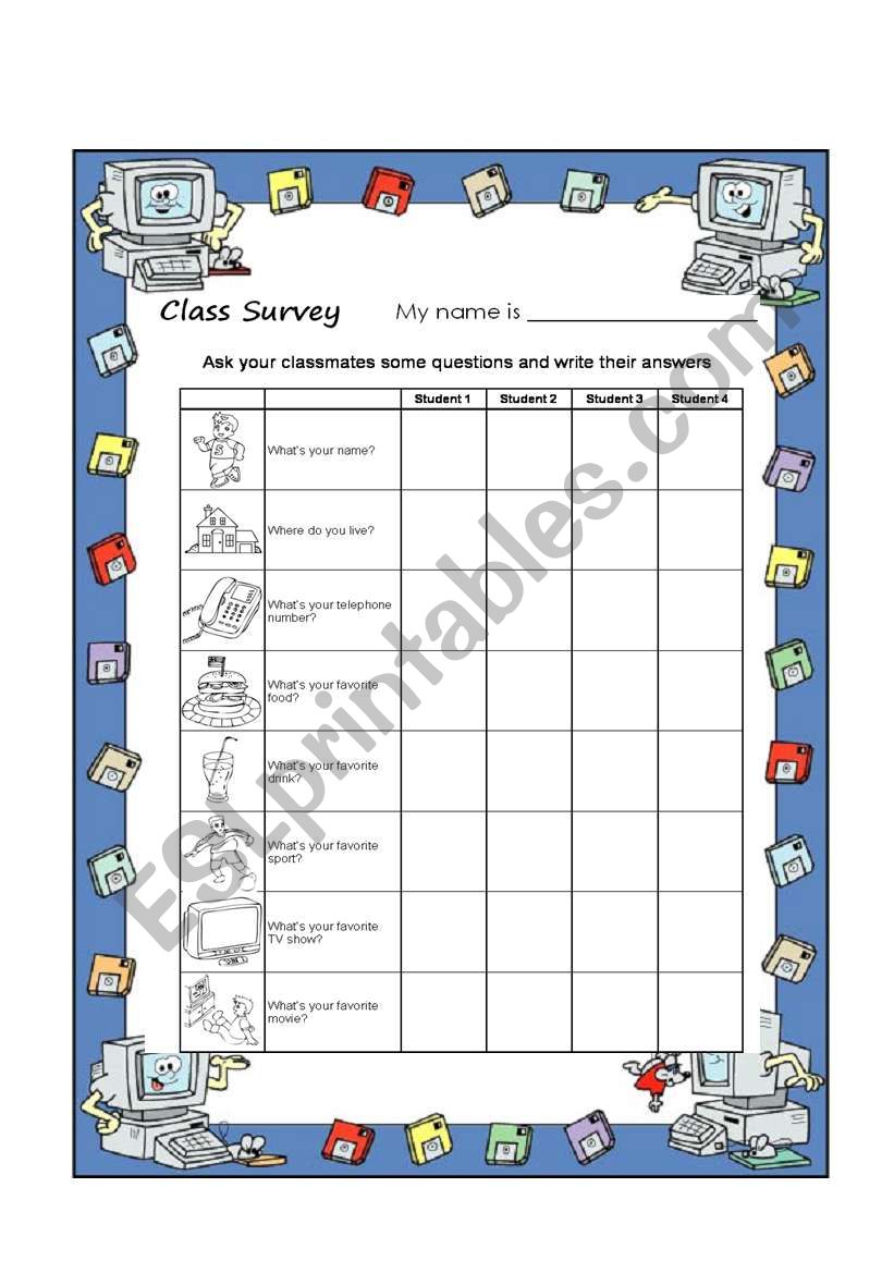 Class Survey worksheet