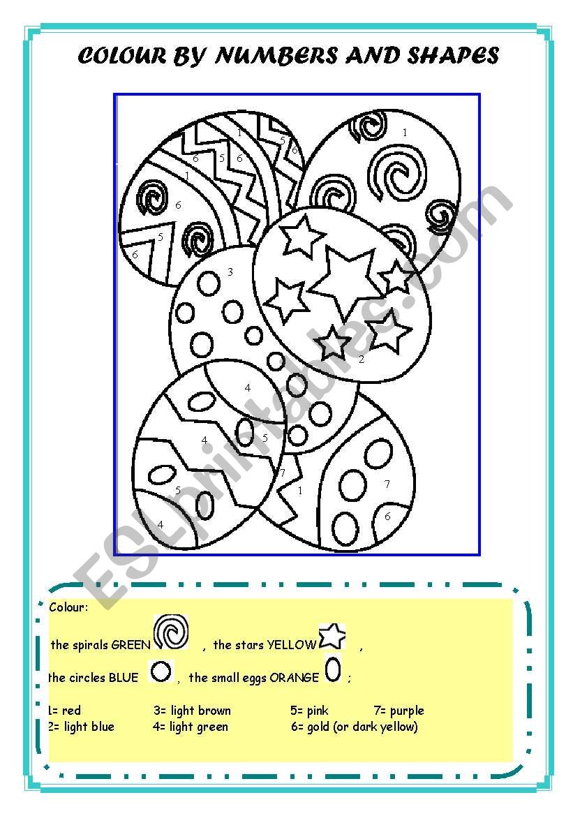 COLOUR BY NUMBERS AND SHAPES worksheet