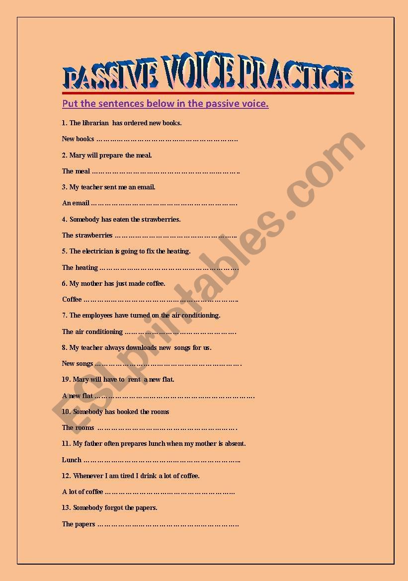 PASSIVE VOICE PRACTICE worksheet