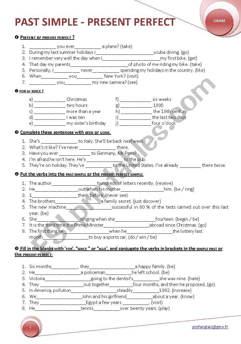 SIMPLE PAST - PRESENT PERFECT worksheet