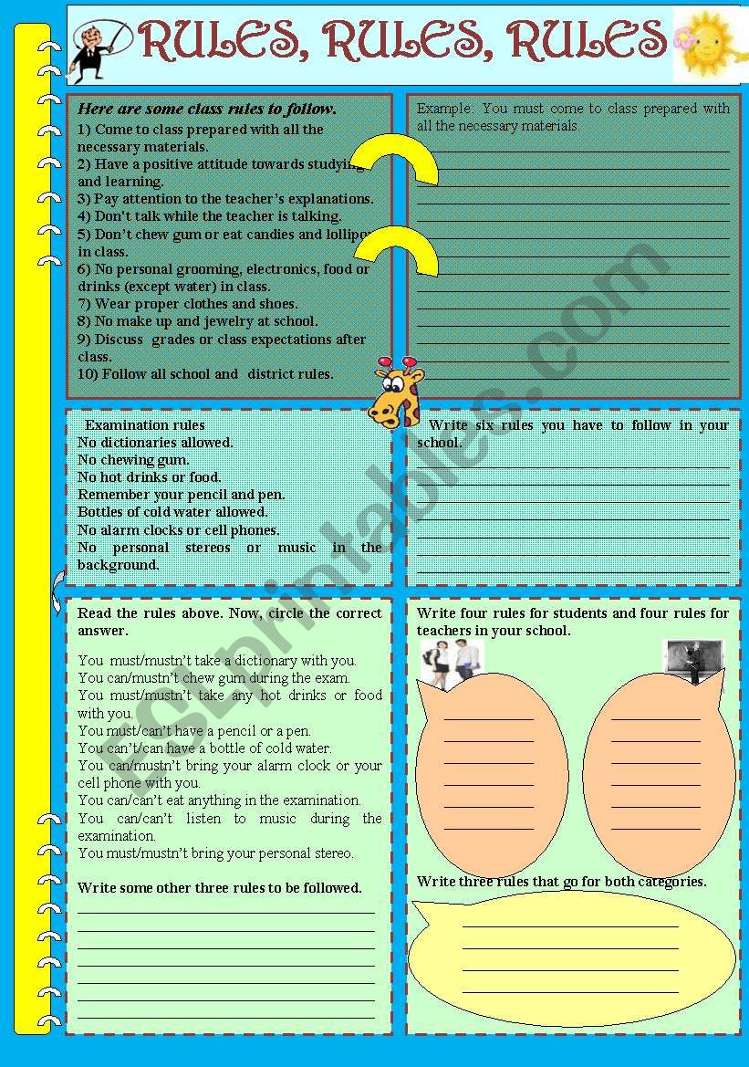 Rules, rules, rules worksheet