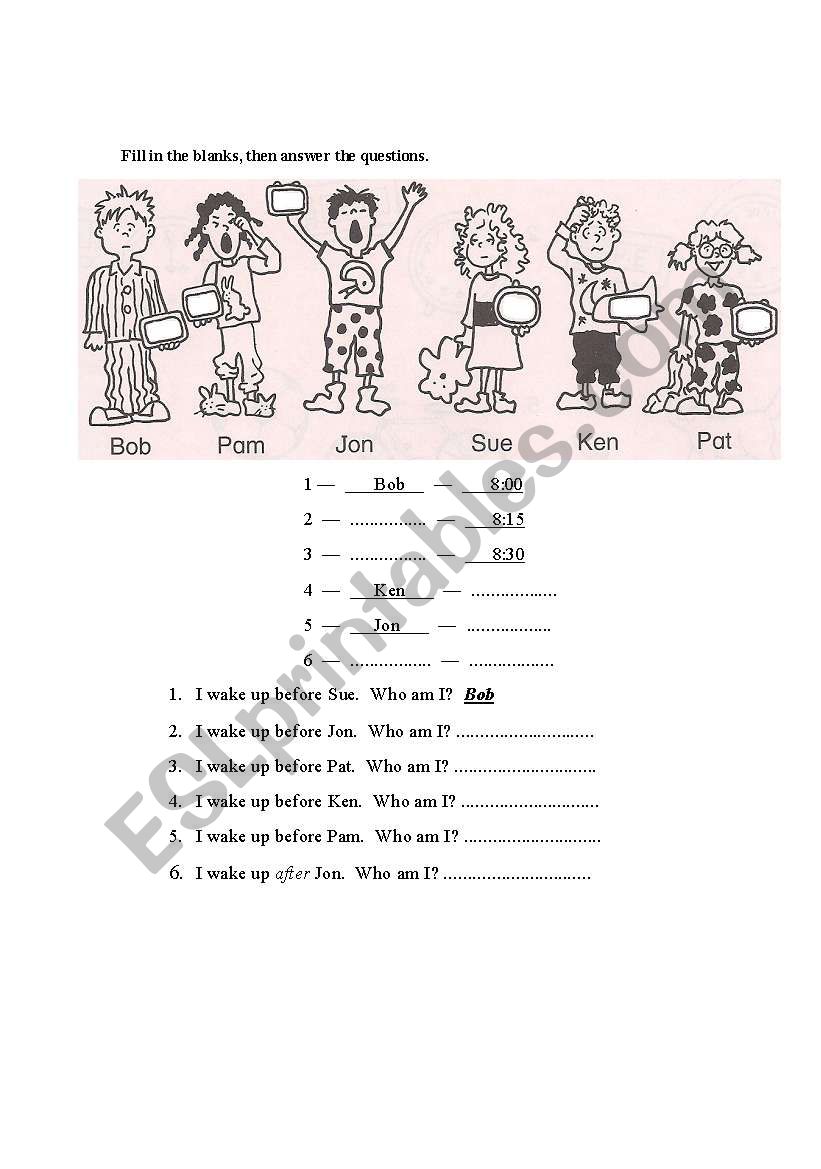 TIME: BEFORE AND AFTER worksheet