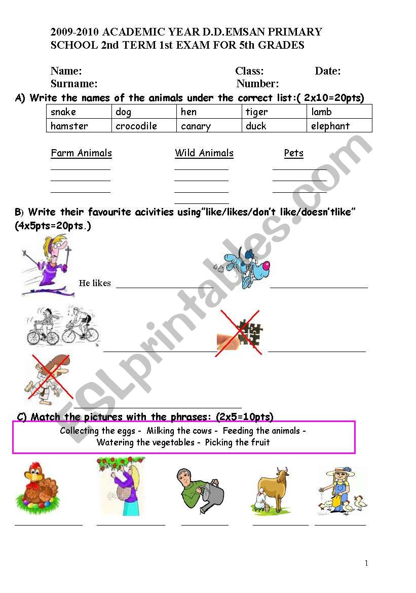 likes/ dislikes...etc. worksheet