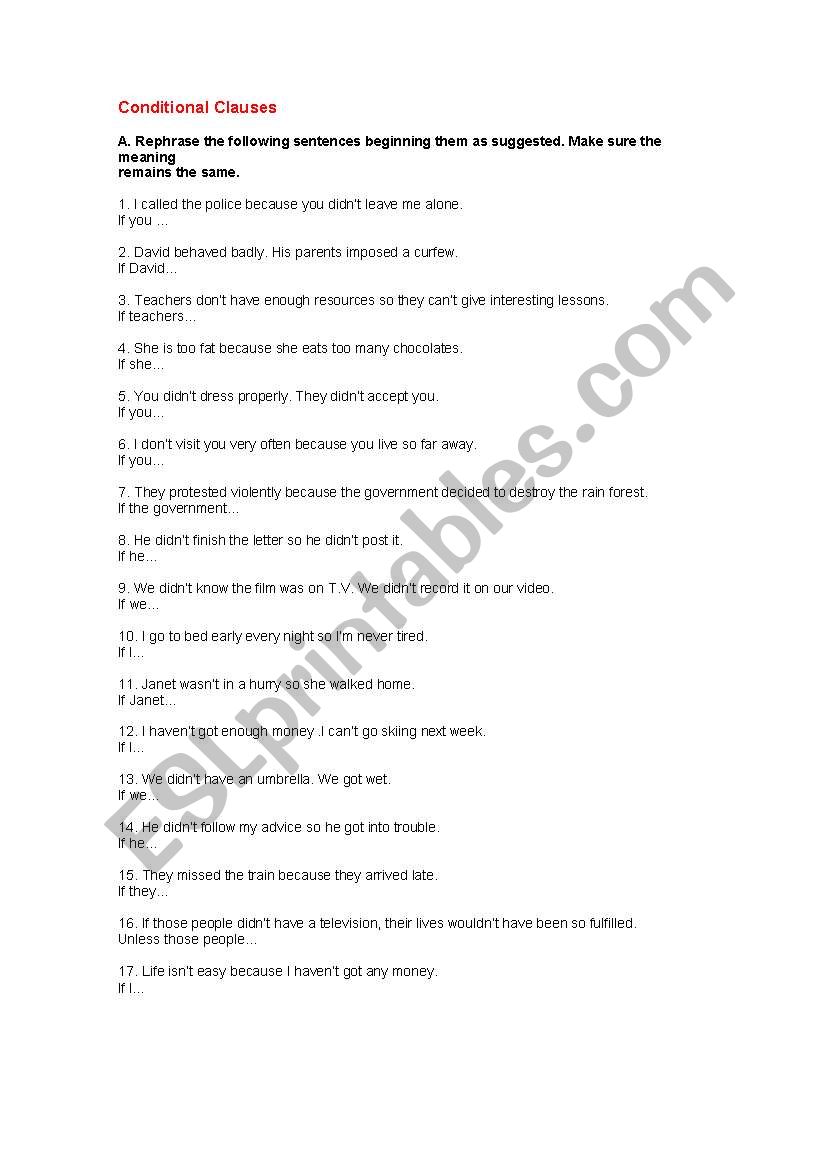 Conditional Clauses worksheet