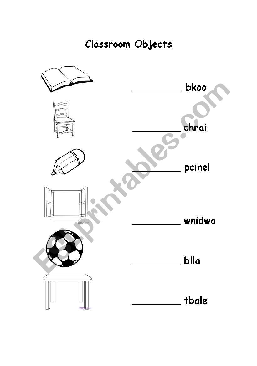 classroom objects worksheet