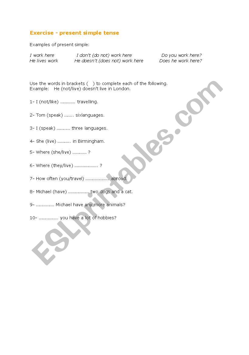 Exercise - present simple tense 