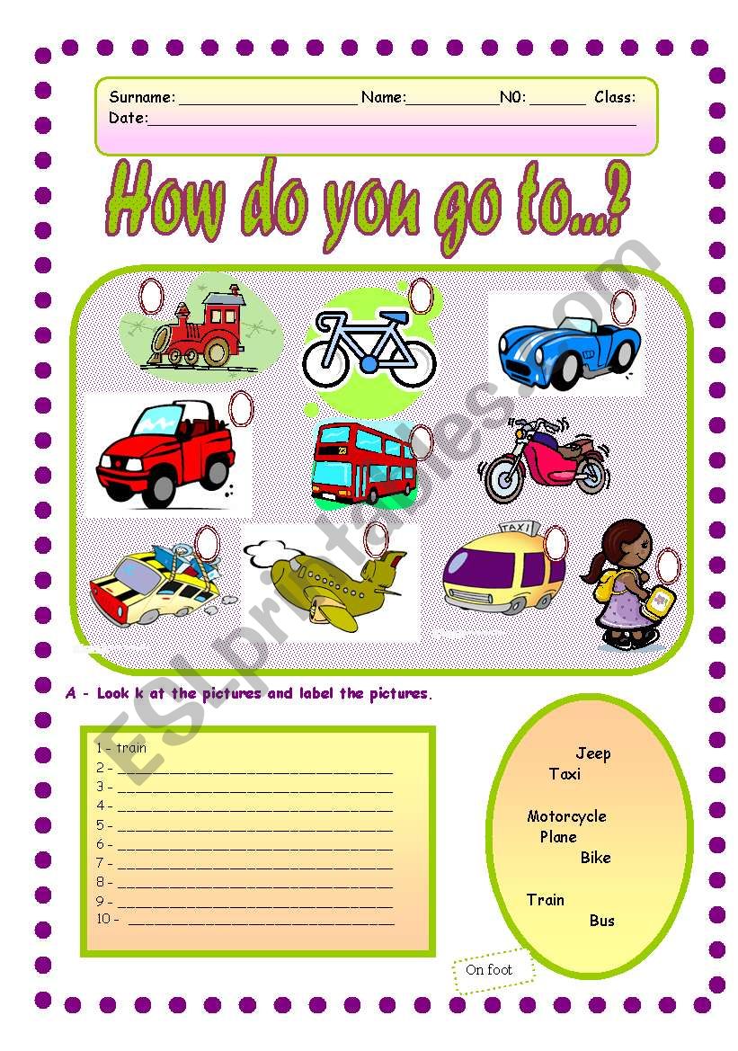 Means of transport - 2 pages worksheet