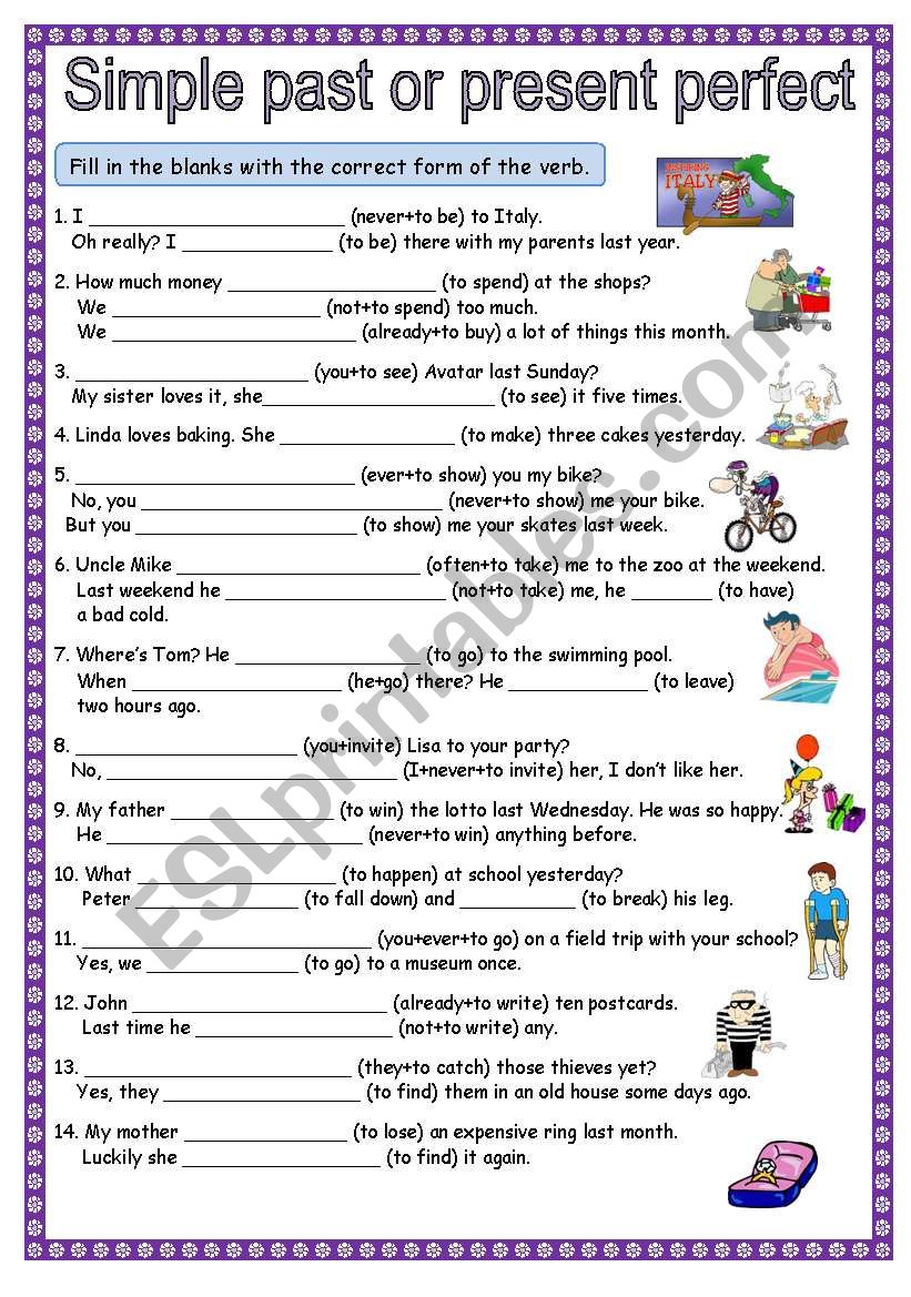 Past Tense Present Perfect Tense Worksheets