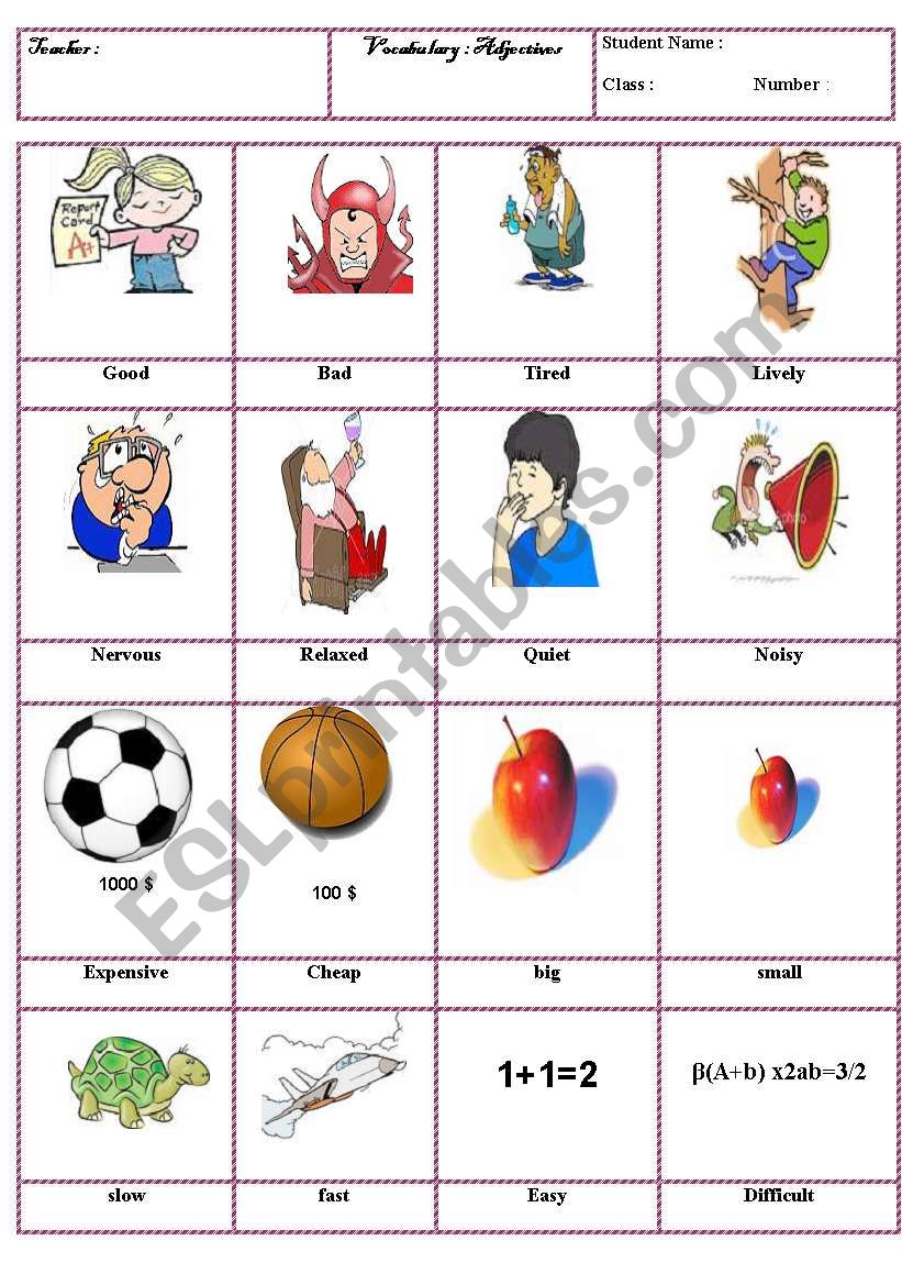 useful Opposites adjectives worksheet