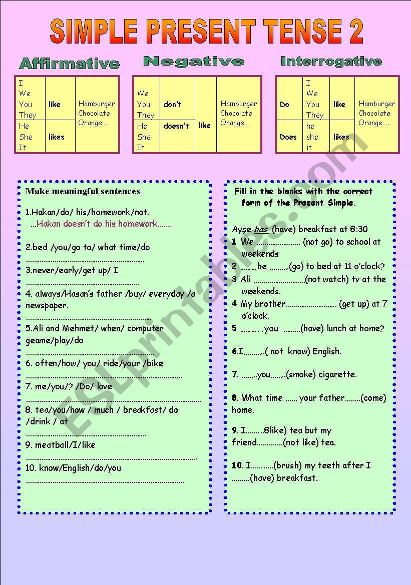 Simple present tense worksheet