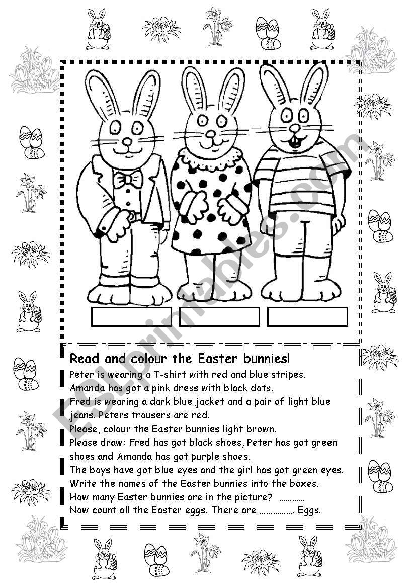 Colour the Easter bunnies worksheet