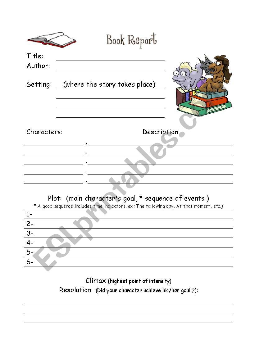 Book Report  worksheet