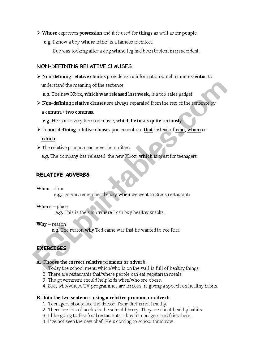 Relative clauses part 2 worksheet
