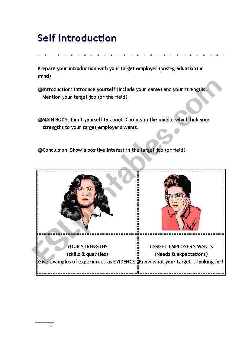 Self introduction worksheet