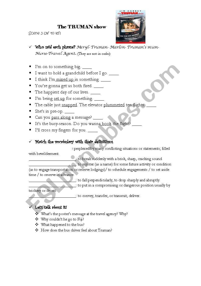 Truman show 3 worksheet