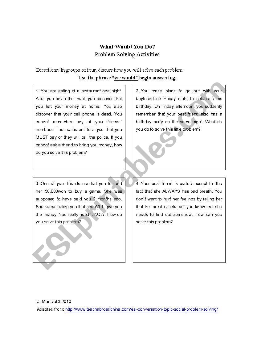 What Would You Do? worksheet