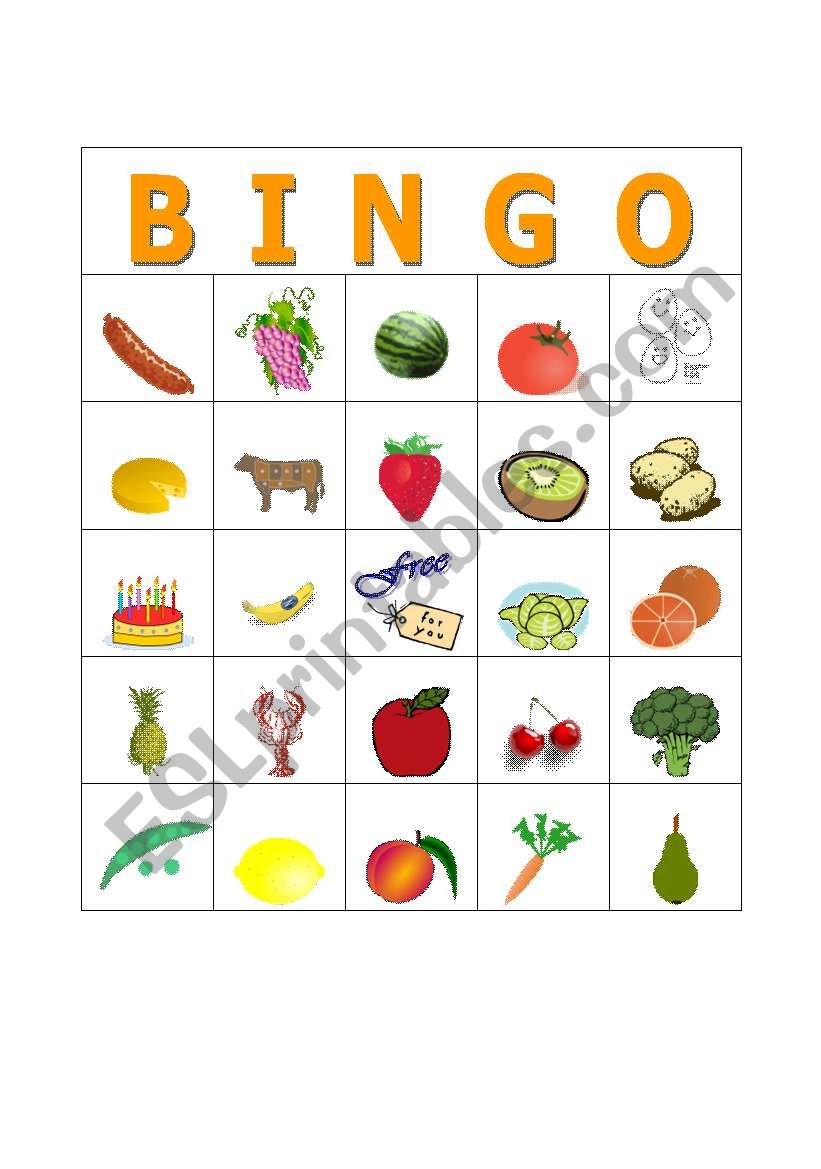 Food Bingo Card#2 worksheet