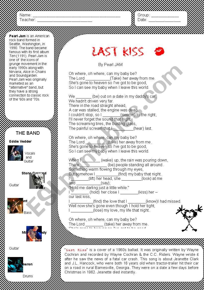 Last Kiss - Pearl Jam worksheet