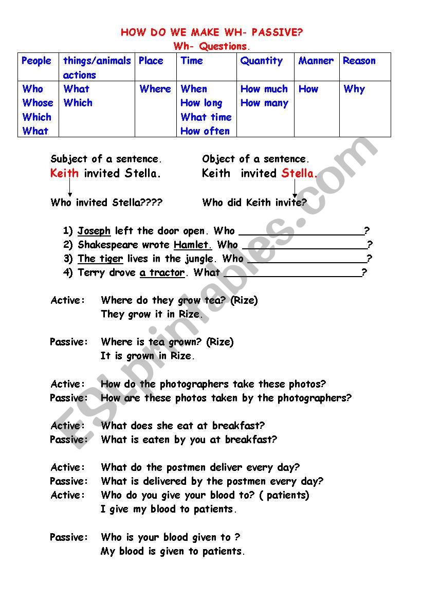 HOW DO WE MAKE WH- PASSIVE? worksheet