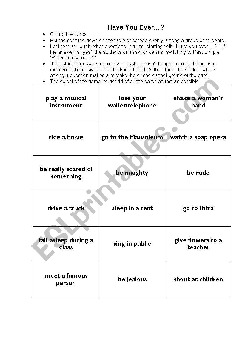 Have You Ever...? worksheet