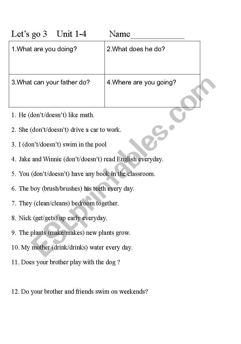 Lets go   Do/Does worksheet