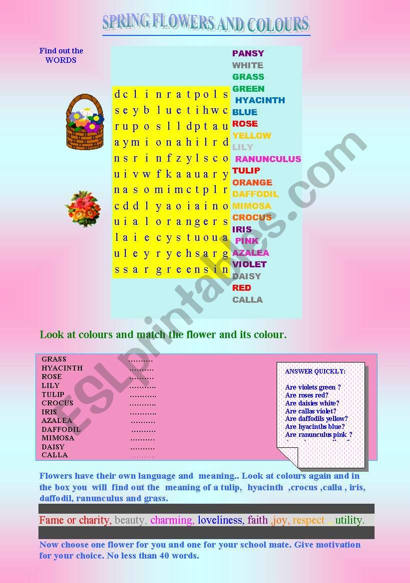 SPRING FLOWERS AND COLOURS 2 worksheet