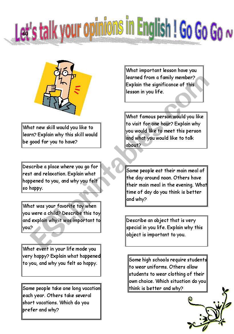 Lets share your opinions worksheet