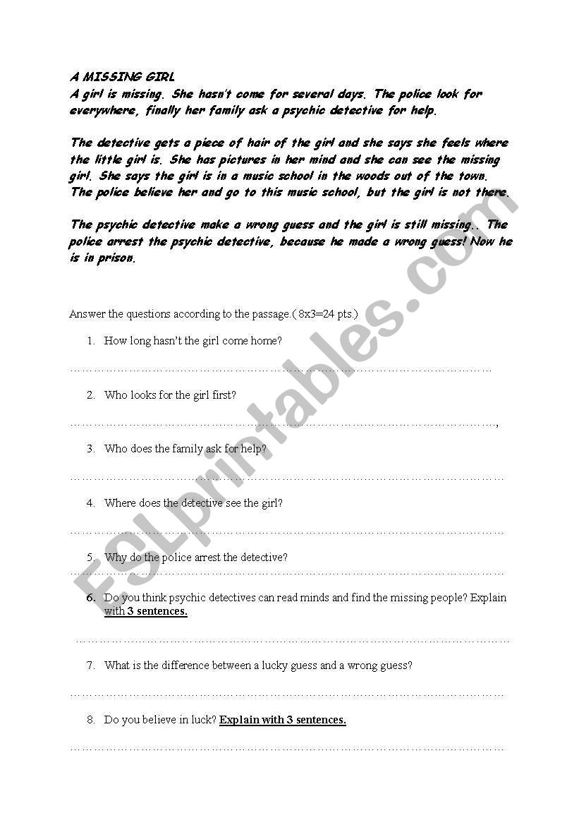  A  VERY NICE READING worksheet