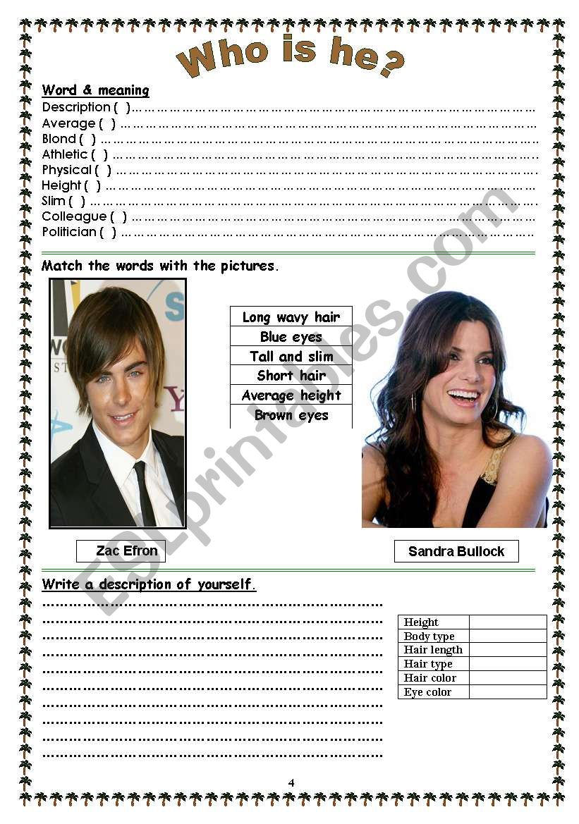 describing  people worksheet