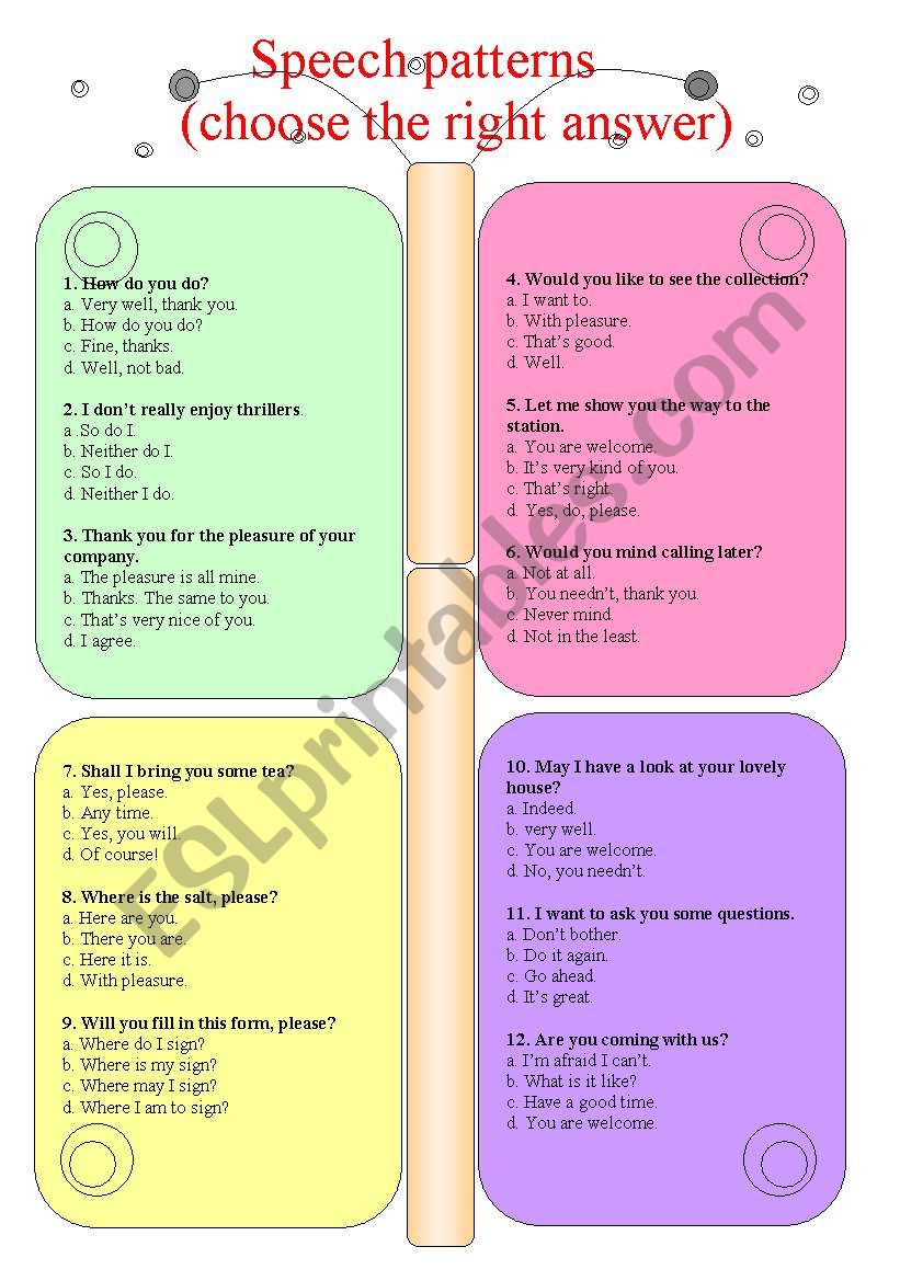 speech patterns worksheet